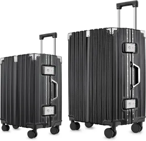 2-Piece Zipperless Luggage Set | 20/26 Inch Airline Approved | PC   Aluminum Frame | TSA Lock, Scratch-Proof Hardshell & Silent Wheels | Lightweight Carry-On for Business Travel(Black)