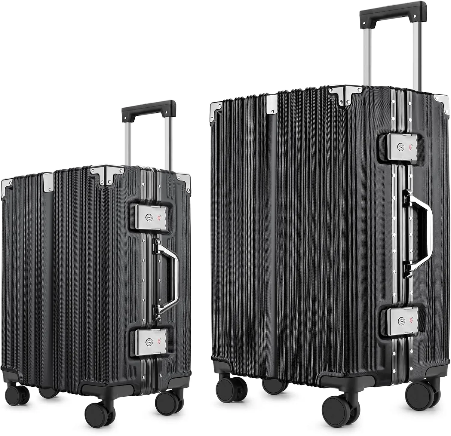 2-Piece Zipperless Luggage Set | 20/26 Inch Airline Approved | PC   Aluminum Frame | TSA Lock, Scratch-Proof Hardshell & Silent Wheels | Lightweight Carry-On for Business Travel(Black)
