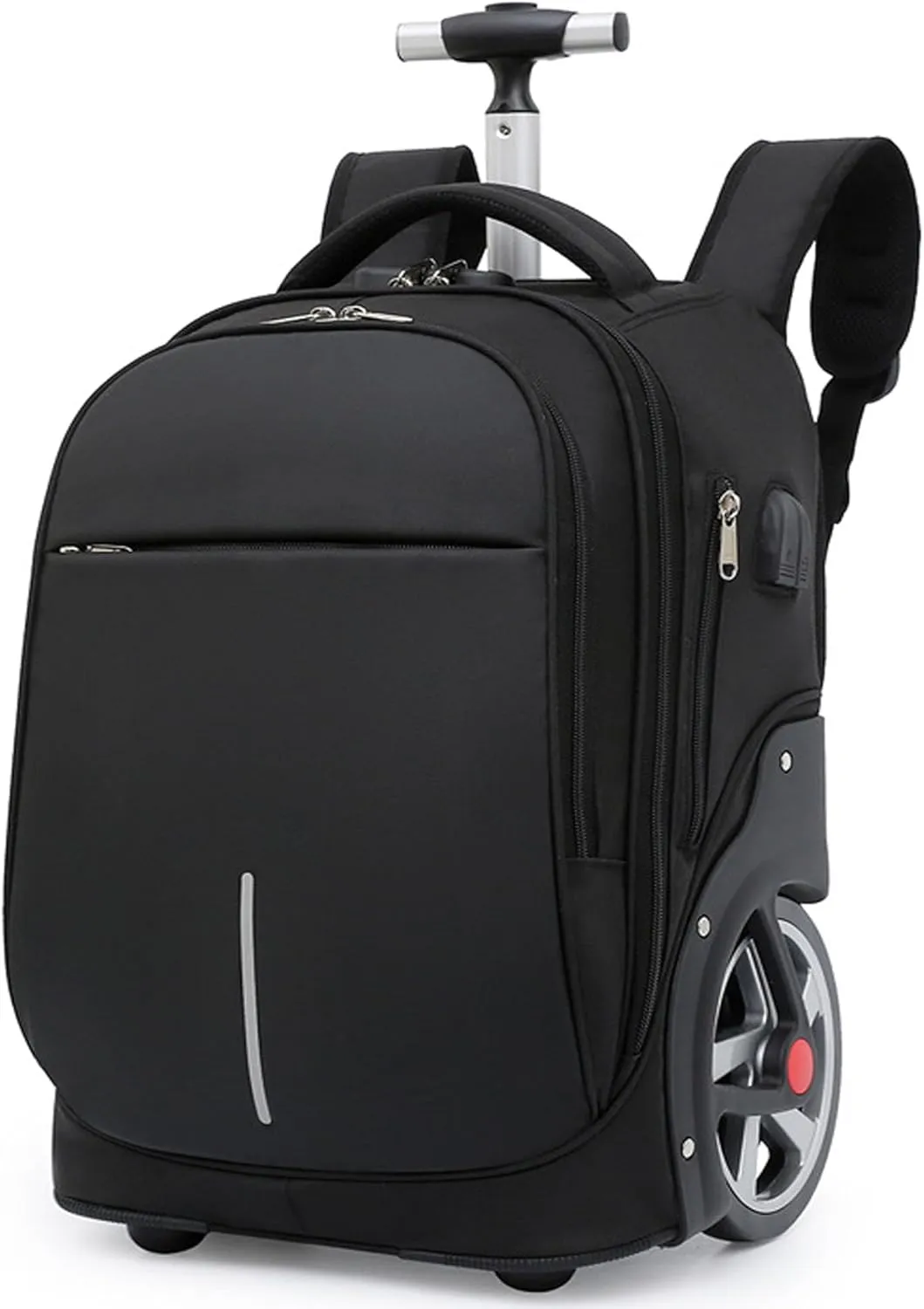 20 Inch Backpack with Wheels, Rolling Backpack for Adults with Wheels, Wheeled Backpack with 15.6 Inch Laptop Waterproof Compartment, Roller Backpack with Password Lock (Black)