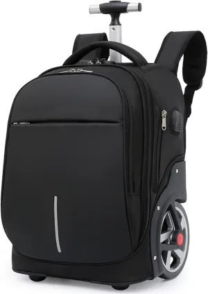 20 Inch Backpack with Wheels, Rolling Backpack for Adults with Wheels, Wheeled Backpack with 15.6 Inch Laptop Waterproof Compartment, Roller Backpack with Password Lock (Black)