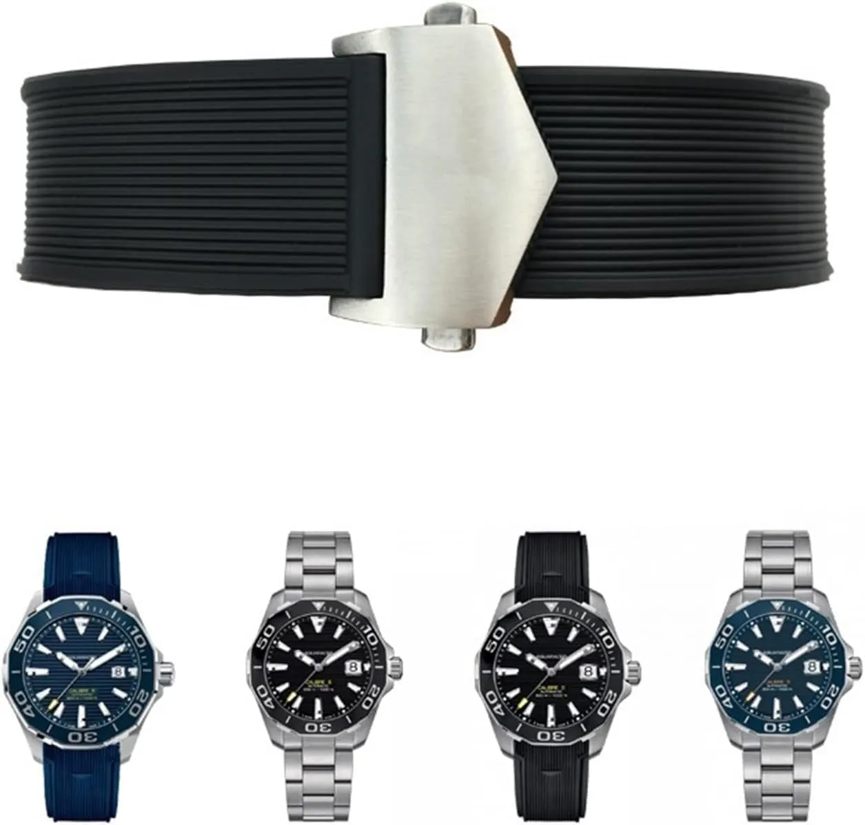 20mm 22mm Rubber Silicone Watch Strap Black Blue Brown Watch Bands for Tag Heuer Carrera AQUARACER F1 Diving Waterproof Bracelet