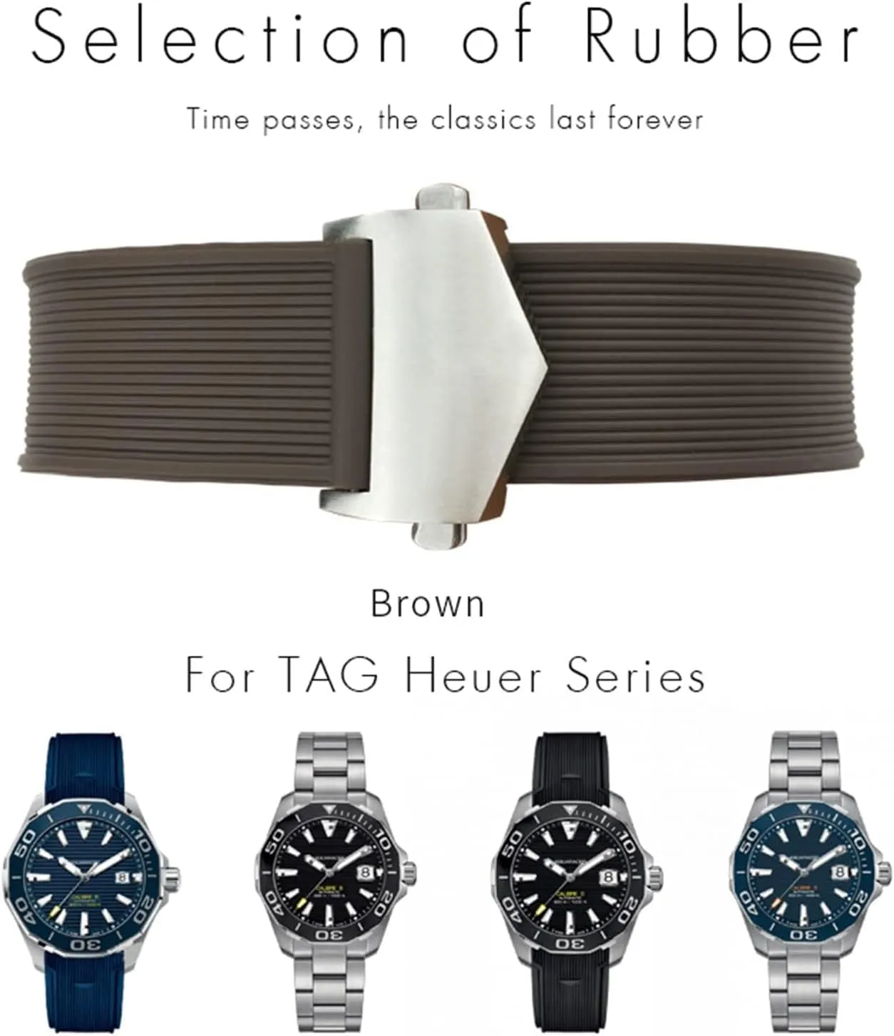 20mm 22mm Rubber Silicone Watch Strap Black Blue Brown Watch Bands for Tag Heuer Carrera AQUARACER F1 Diving Waterproof Bracelet