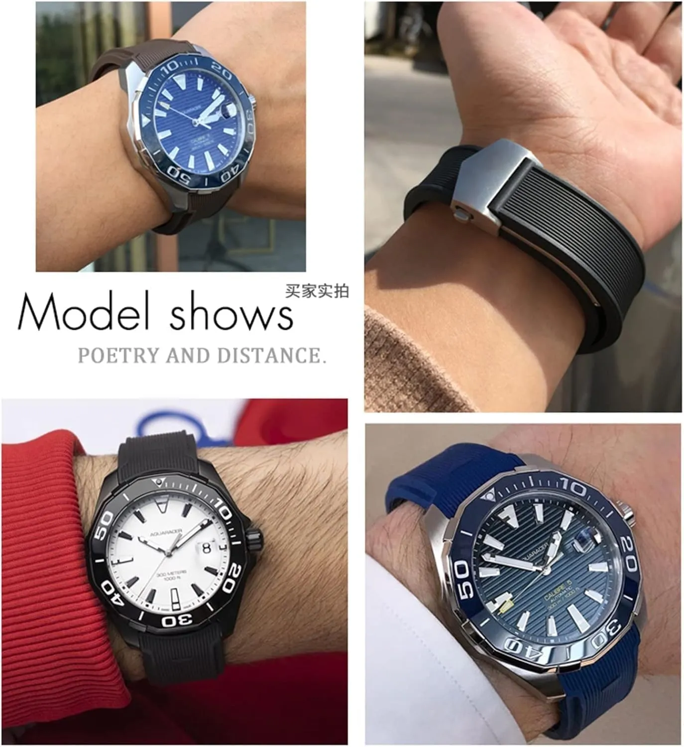 20mm 22mm Rubber Silicone Watch Strap Black Blue Brown Watch Bands for Tag Heuer Carrera AQUARACER F1 Diving Waterproof Bracelet