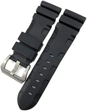 22mm 24mm 26mm Rubber Watchband Silicone Watch Strap for Panerai Submersible Luminor PAM Waterproof Bracelet (Color : Black pin, Size : 22mm Silver Buckle)