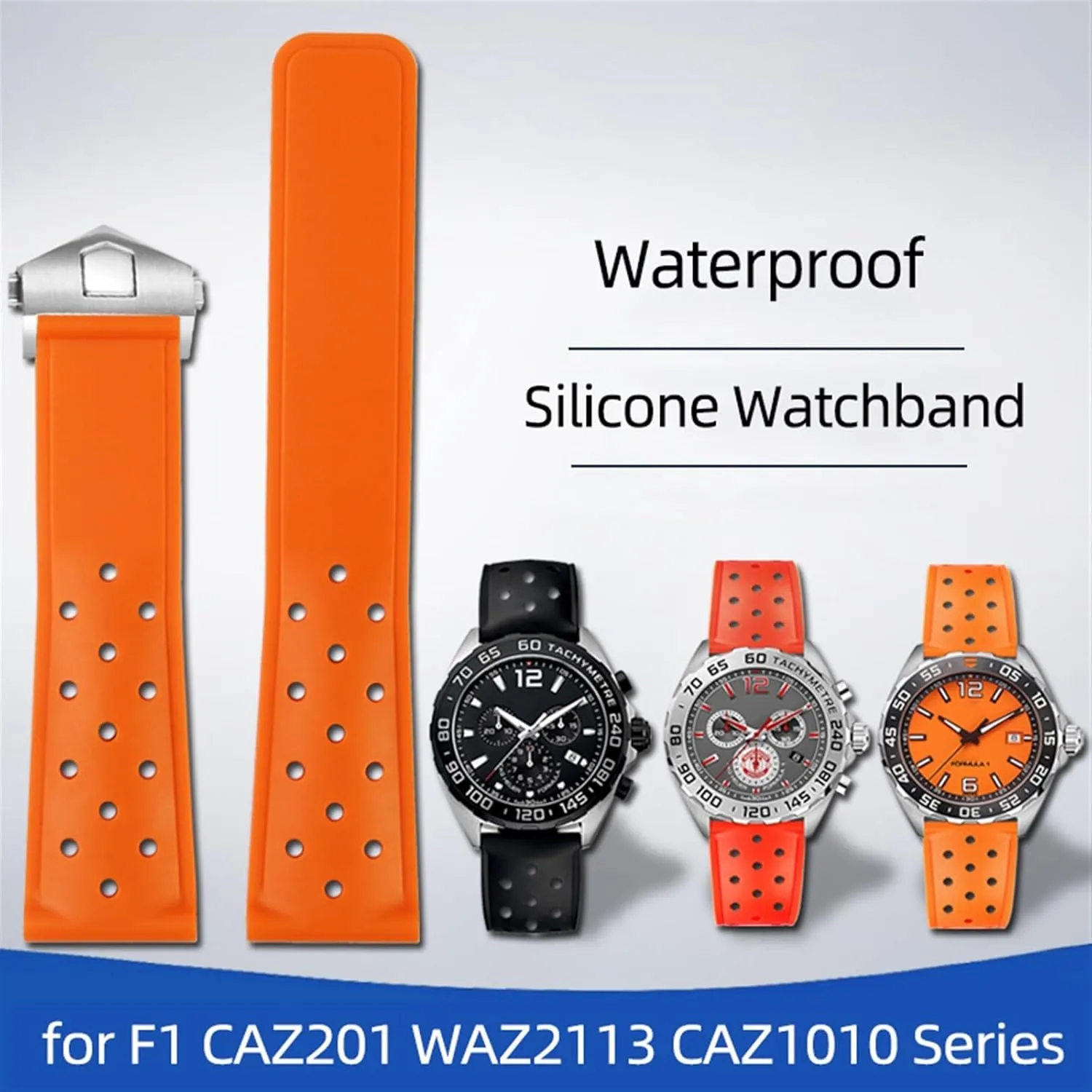 22mm Breathable Silicone Watchband for TAG heuer F1 CAZ201 WAZ2113 CAZ1010 Series Watch Strap Soft Rubber Folding Buckle