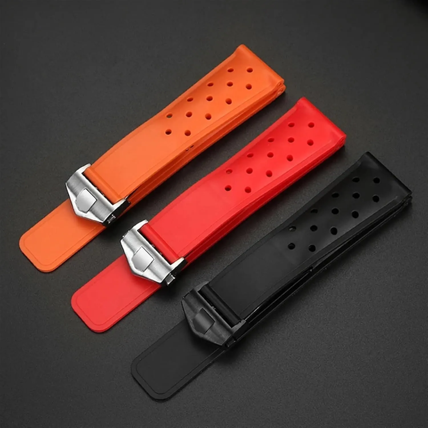 22mm Breathable Silicone Watchband for TAG heuer F1 CAZ201 WAZ2113 CAZ1010 Series Watch Strap Soft Rubber Folding Buckle