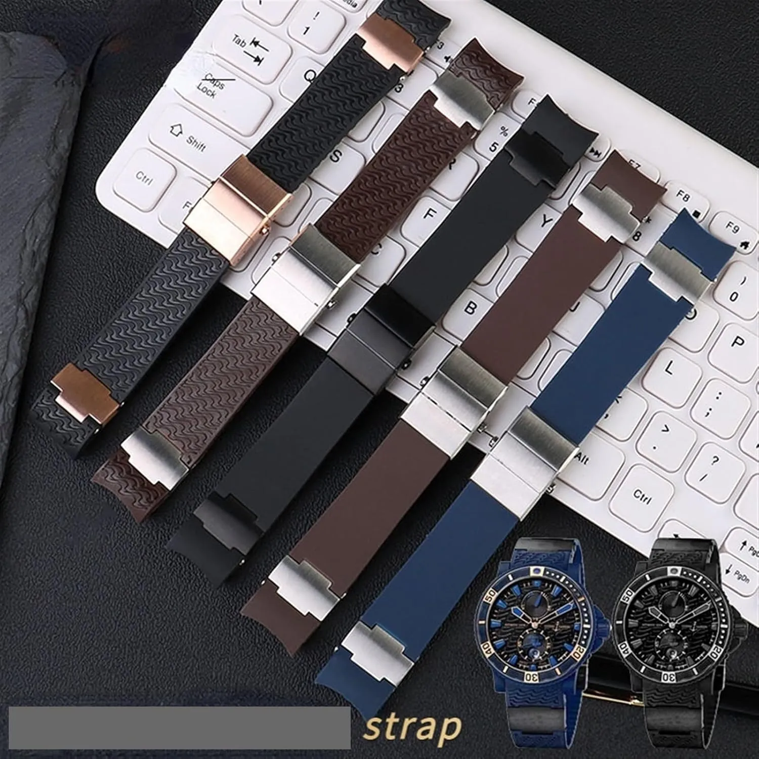 22mm for Ulysse Nardin Silicone Rubber Watch Band 263 Diver Curved End Strap Waterproof Belt Watch Bracelets