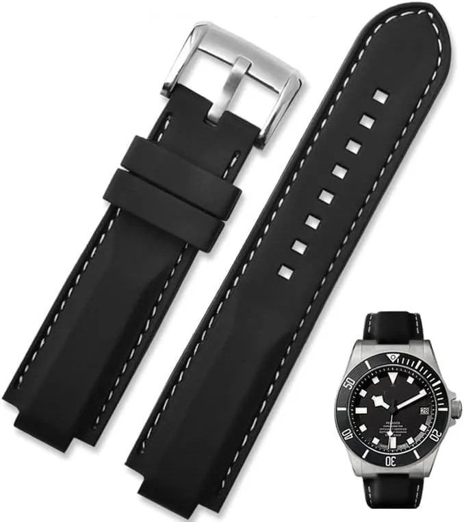 22mm Silicon Watchband forTudor PELAGOS Series 25500TN 25600TN Black Waterproof Rubber Dedicated Lug Watch Belt