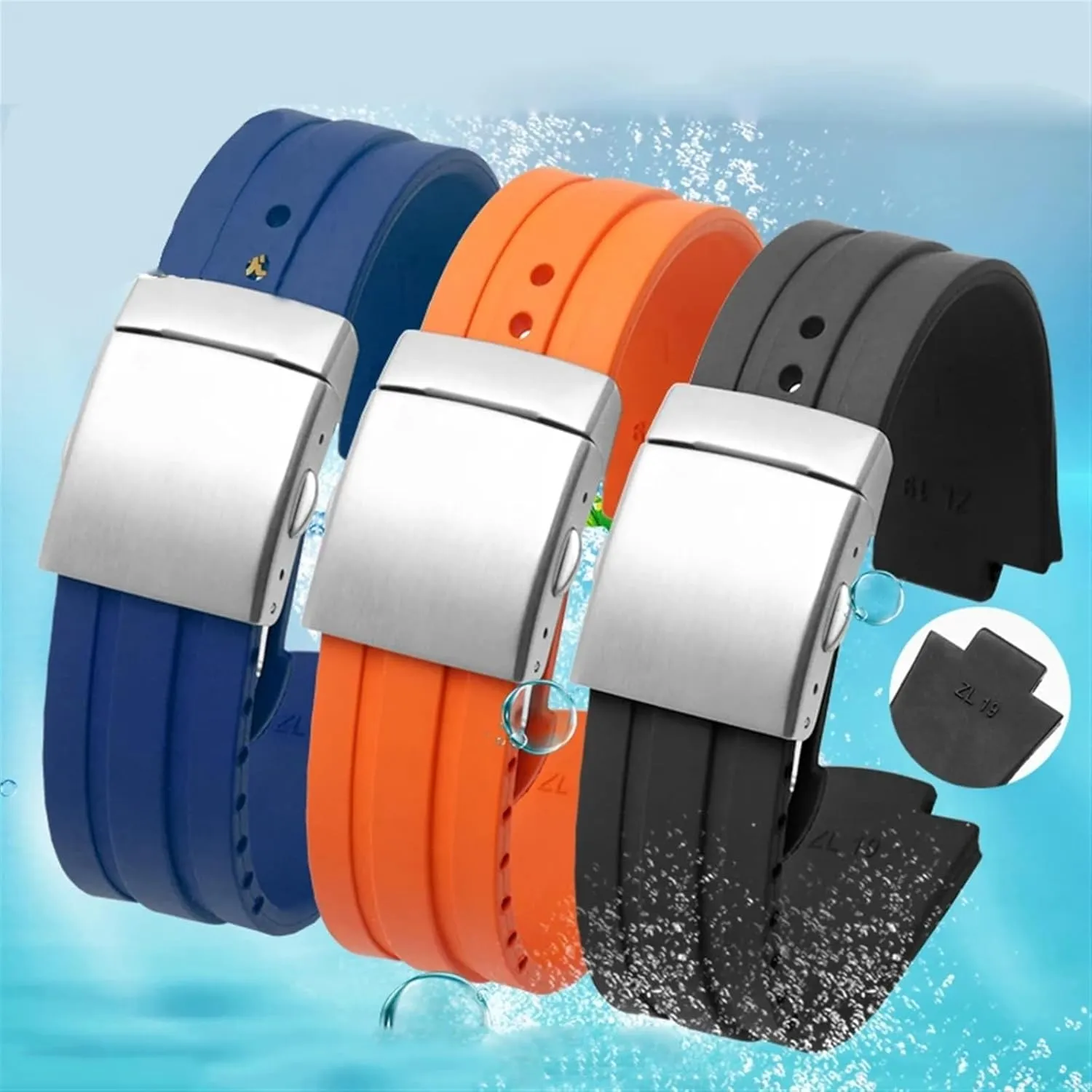 24mm*12mm Lug End Rubber Waterproof Watchband for Oris Wristband Silicone Watch Strap Stainless Steel Folding Clasp