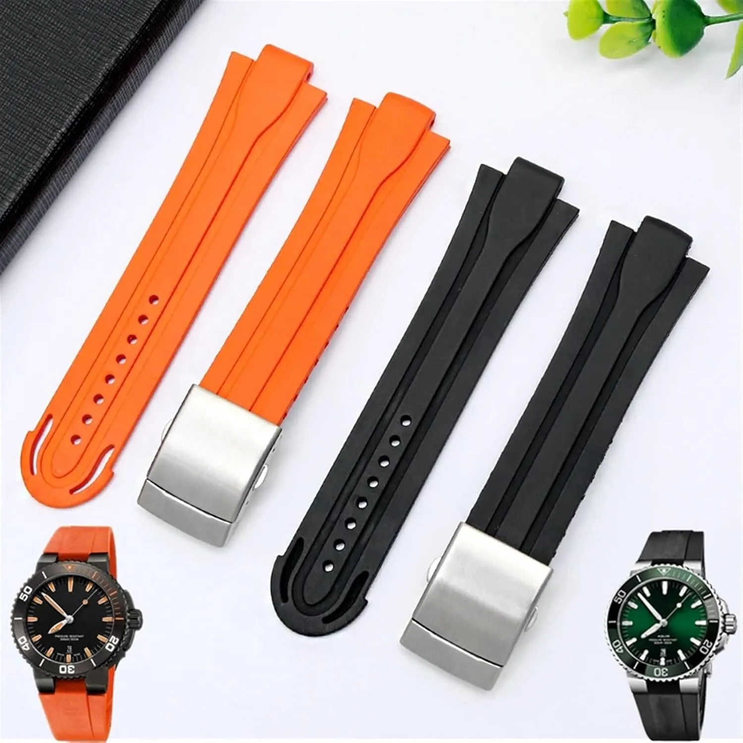 24mm*12mm Lug End Rubber Waterproof Watchband for Oris Wristband Silicone Watch Strap Stainless Steel Folding Clasp