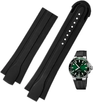 24mm*12mm Lug End Rubber Waterproof Watchband for Oris Wristband Silicone Watch Strap Stainless Steel Folding Clasp
