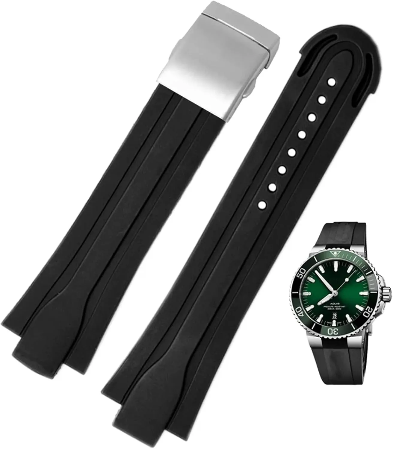 24mm*12mm Lug End Rubber Waterproof Watchband for Oris Wristband Silicone Watch Strap Stainless Steel Folding Clasp