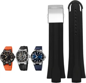 24mm*12mm Lug End Rubber Waterproof Watchband for Oris Wristband Silicone Watch Strap Stainless Steel Folding Clasp