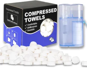 250PCS Compressed Towels Pack with Dispenser, Disposable Face Compressed Towel, Compressed Travel Towel, Camping Towel, Portable for Home Travel Camping and Outdoors