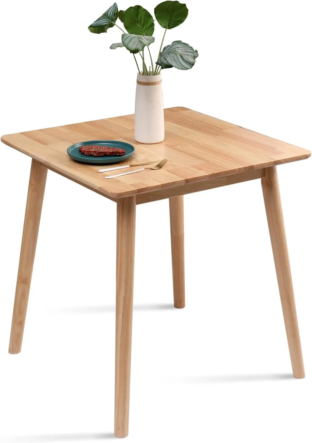 27.6" Small Square Wooden Dining Table for 2, Space-Saving Natural Kitchen Dinner Table Rustic Wood Dining Table Mid Century Modern Wood Table with Solid Wood Leg for Small Spaces