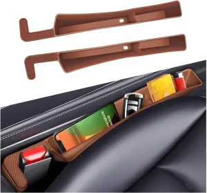 2PCS Car Seat Gap Filler Organizer, Multifunctional Seat Side Gap Filler with Phone Holder, Auto Crevice Blocker Between Seats for Prevent Essential Items from Falling (Brown)
