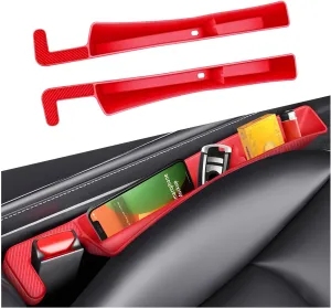2PCS Car Seat Gap Filler Organizer, Multifunctional Seat Side Gap Filler with Phone Holder, Auto Crevice Blocker Between Seats for Prevent Essential Items from Falling (Red)