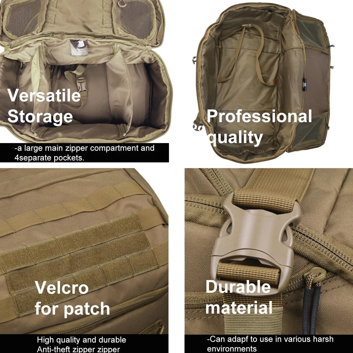 3 In 1 Tactical 45L Military Backpack Travel Duffle Bag for Weekender Gym Workout Deployment