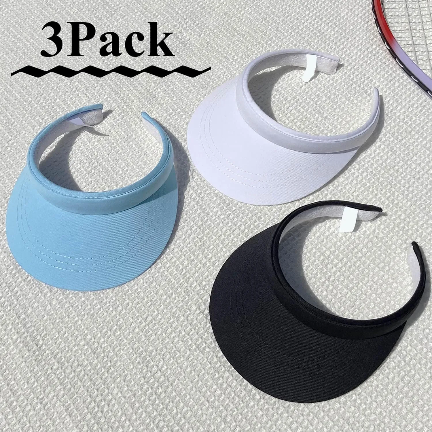 3 Pack Sports Sun Visor Hat Women Men Adjustable Clip On Visors Outdoor Golf Beach Cap