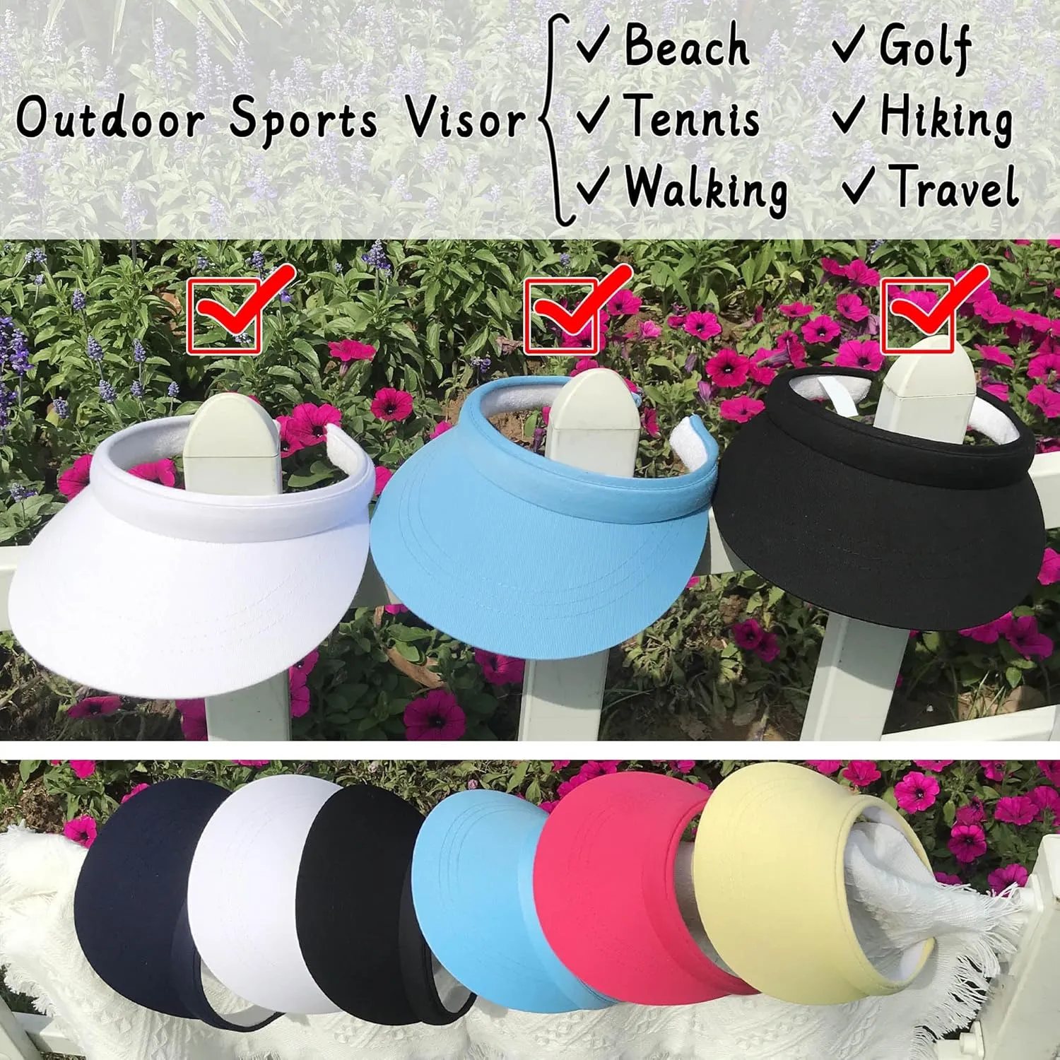 3 Pack Sports Sun Visor Hat Women Men Adjustable Clip On Visors Outdoor Golf Beach Cap