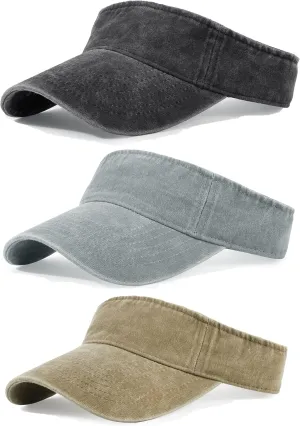 3 Pack Sun Visors for Women Men Cooling Lightweight Sports Sun Hats Adjustable Twill Cotton Run Visor