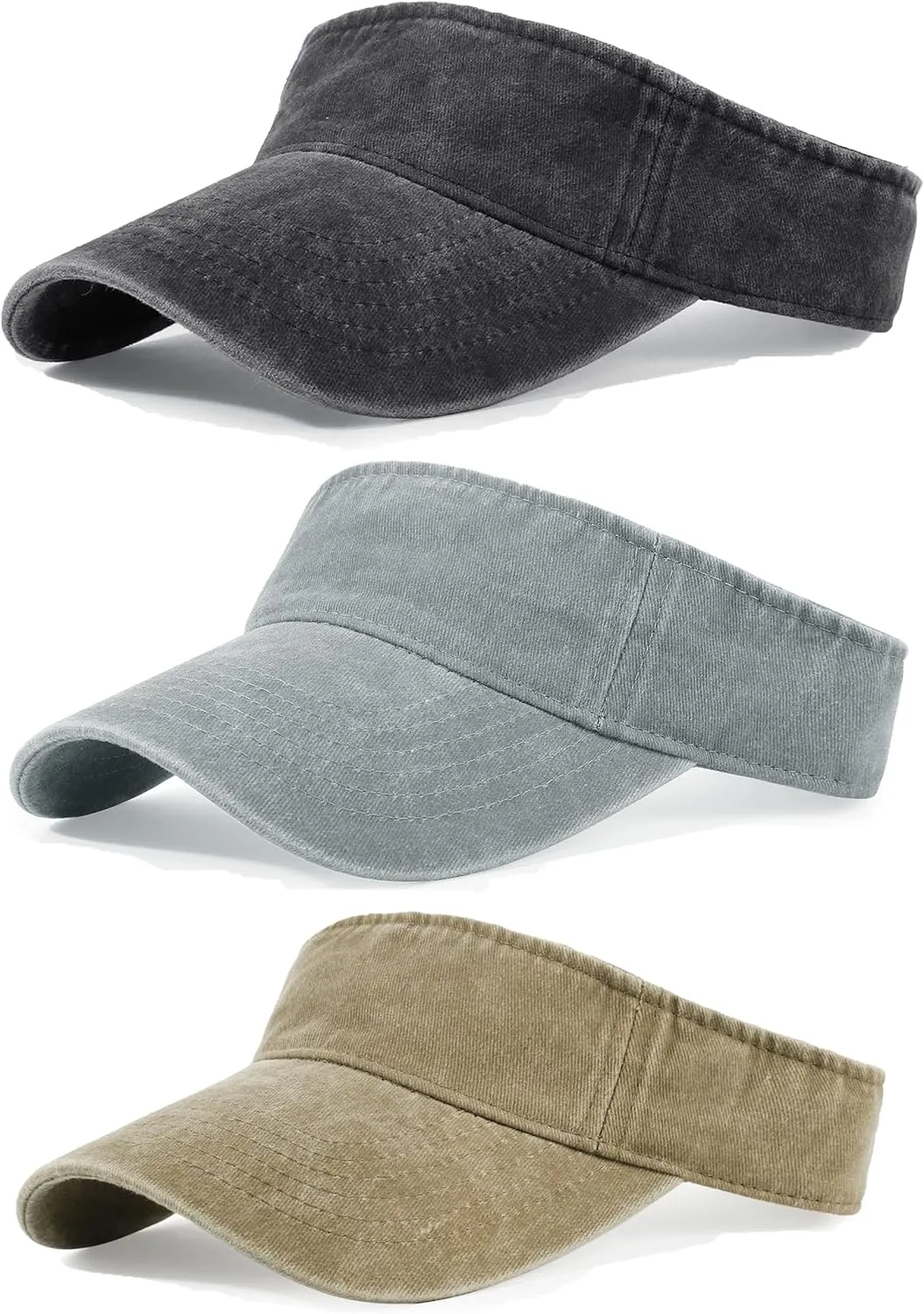 3 Pack Sun Visors for Women Men Cooling Lightweight Sports Sun Hats Adjustable Twill Cotton Run Visor