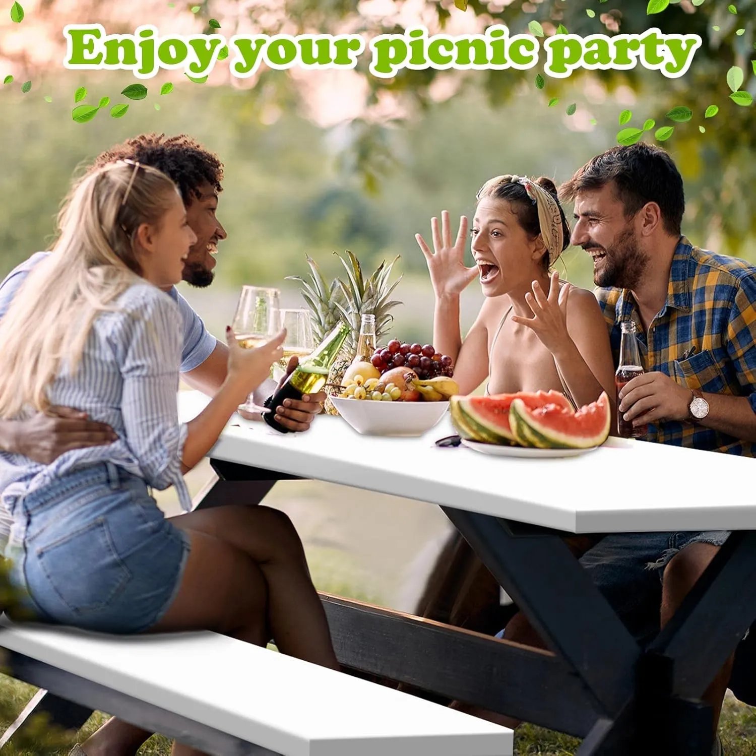 3 Pcs Picnic Table and Bench Fitted Tablecloth Cover for 6 Ft Table 30 x 72 Inch Vinyl Fitted Elastic Edges Waterproof Wipeable Tablecloth for Indoor Outdoor Travel Picnics Patio Camping (White)