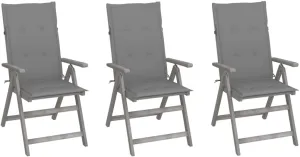 3-Piece Patio Reclining Chairs with Cushions Solid Acacia Wood Outdoor Furniture Set, Gray Wash Finish 5-Position Adjustable Backrest for Poolside Camping Backyard