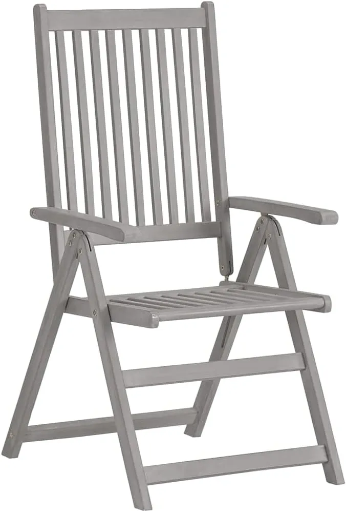 3-Piece Patio Reclining Chairs with Cushions Solid Acacia Wood Outdoor Furniture Set, Gray Wash Finish 5-Position Adjustable Backrest for Poolside Camping Backyard