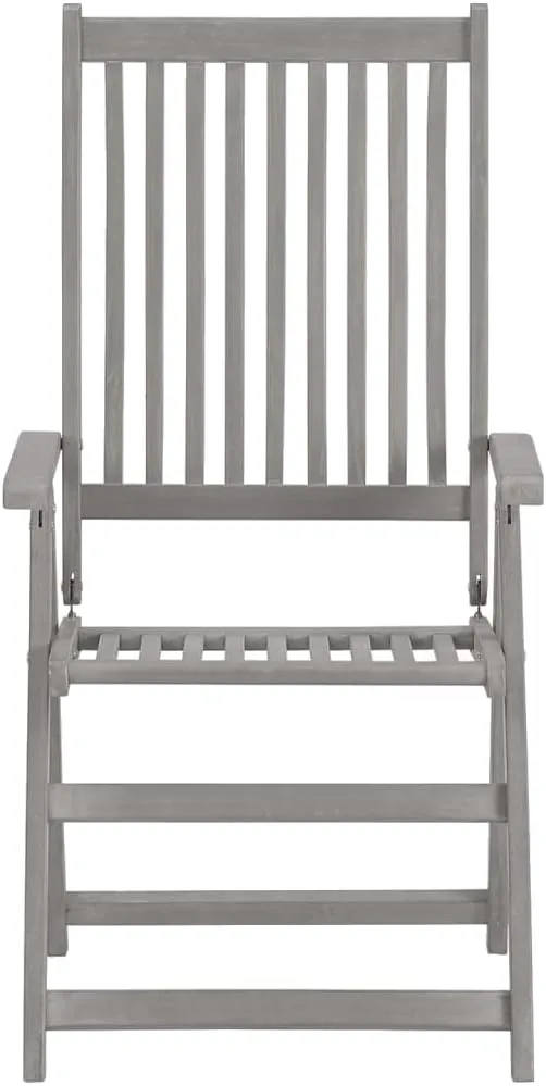 3-Piece Patio Reclining Chairs with Cushions Solid Acacia Wood Outdoor Furniture Set, Gray Wash Finish 5-Position Adjustable Backrest for Poolside Camping Backyard