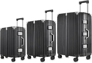 3-Piece Zipperless Luggage Set | 20/24/28 Inch Airline Approved | TSA Lock, Scratch-Proof Hardshell & Silent Wheels | Lightweight Carry-On for Business Travel (BLACK)