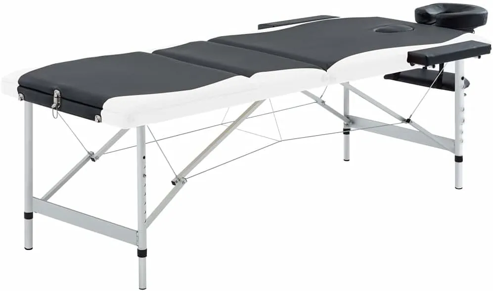 3-Zone Foldable Massage Table Adjustable Height, Portable with Carrying Bag, Black and White