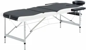 3-Zone Foldable Massage Table Adjustable Height, Portable with Carrying Bag, Black and White
