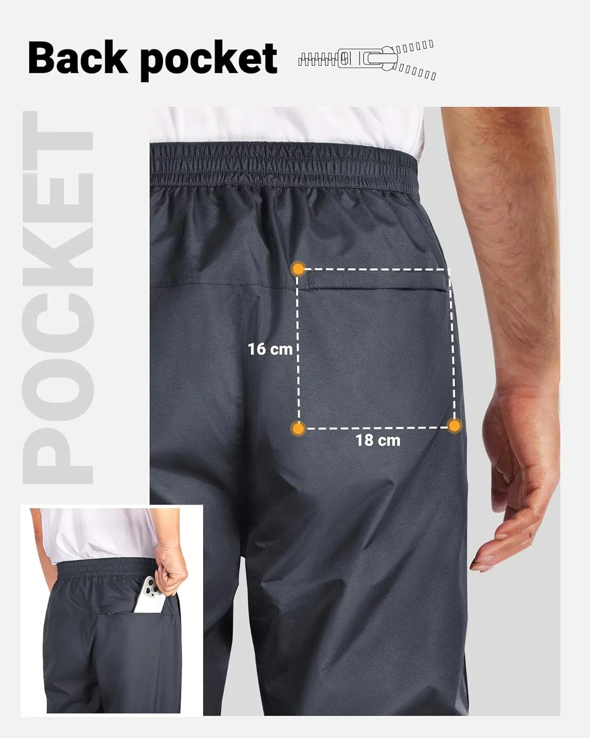 33,000ft Men's Full Zip Rain Pants Waterproof Lightweight for Hiking,Fishing,Golf