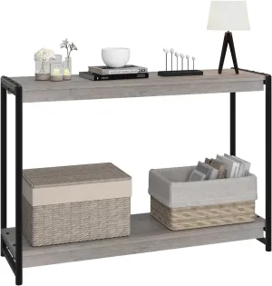 39.5" Wood Console Table with Storage & 2-Tier Shelf ，Saving Sofa Table for Entryway, Living Room, Hallway - Grey Modern Accent Furniture