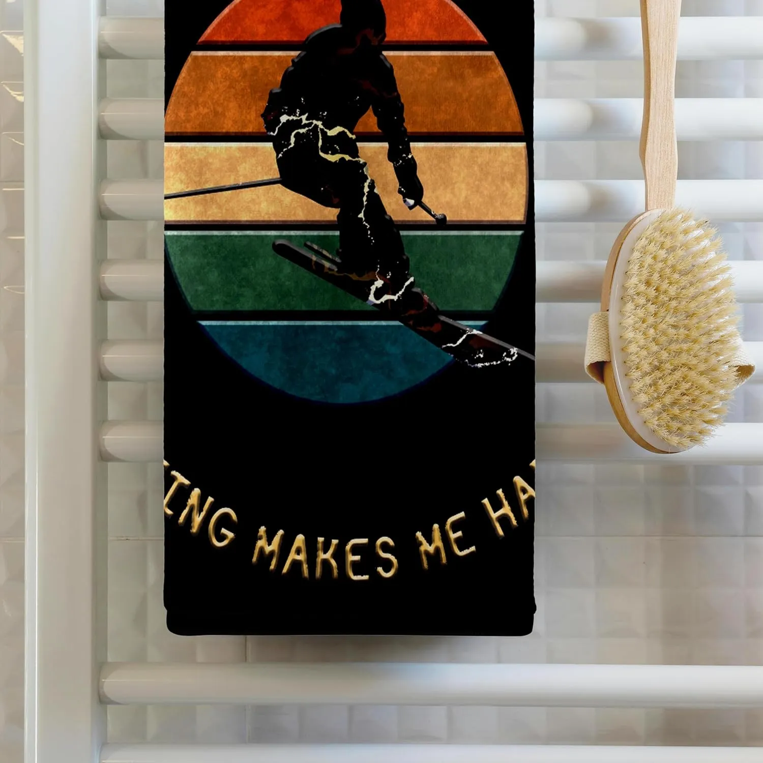 3dRose 22x30 Bath Hand Pool Towel - Sugar Bowl, California. Man Skier. Yellow, Black. Alpine Skiing Gift Alexis Design - American Skiing Places