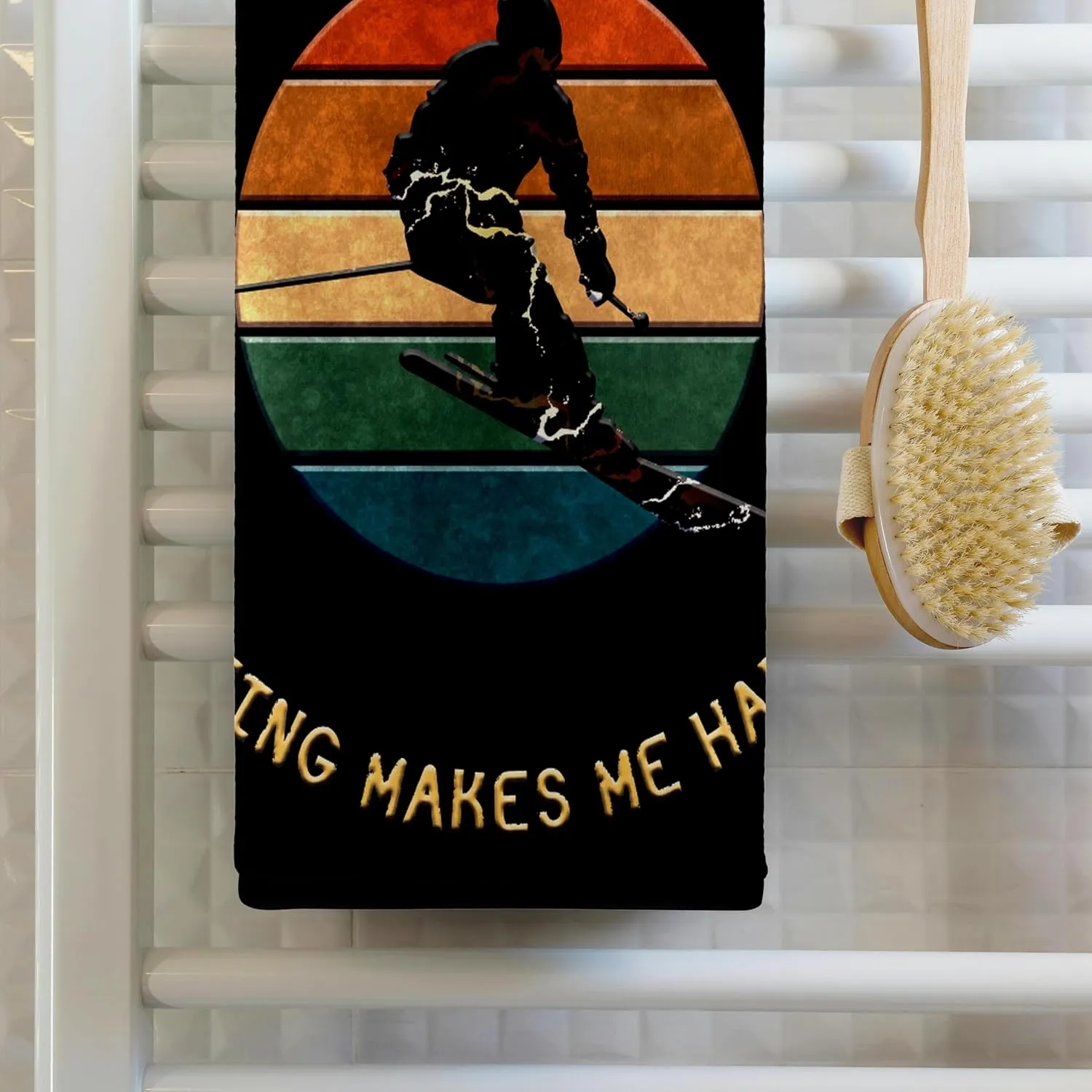 3dRose 22x30 Bath Hand Pool Towel - Whiteface, New York. Man Skier. Yellow, Black. Alpine Skiing Gift Alexis Design - American Skiing Places
