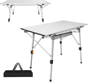 3ft Folding Camping Table, Aluminium Portable Trestle Camping Picnic Dining Folding Table with Adjustable Height 17.7"/26.8", Portable Foldable Picnic Tables for Outdoor Indoor Garden, BBQ Desk