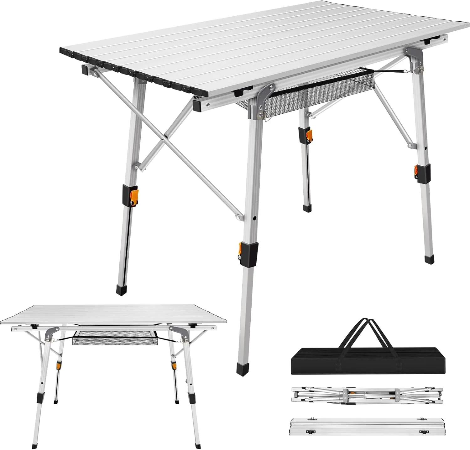 3FT Heavy Duty Camping Table | Folding Portable Aluminium Table | 2 Adjustable Height and Carry Bag | Catering Camping Trestle Picnic Garden Patio BBQ Party Table | White, 90Lx52Wx45/68H CM