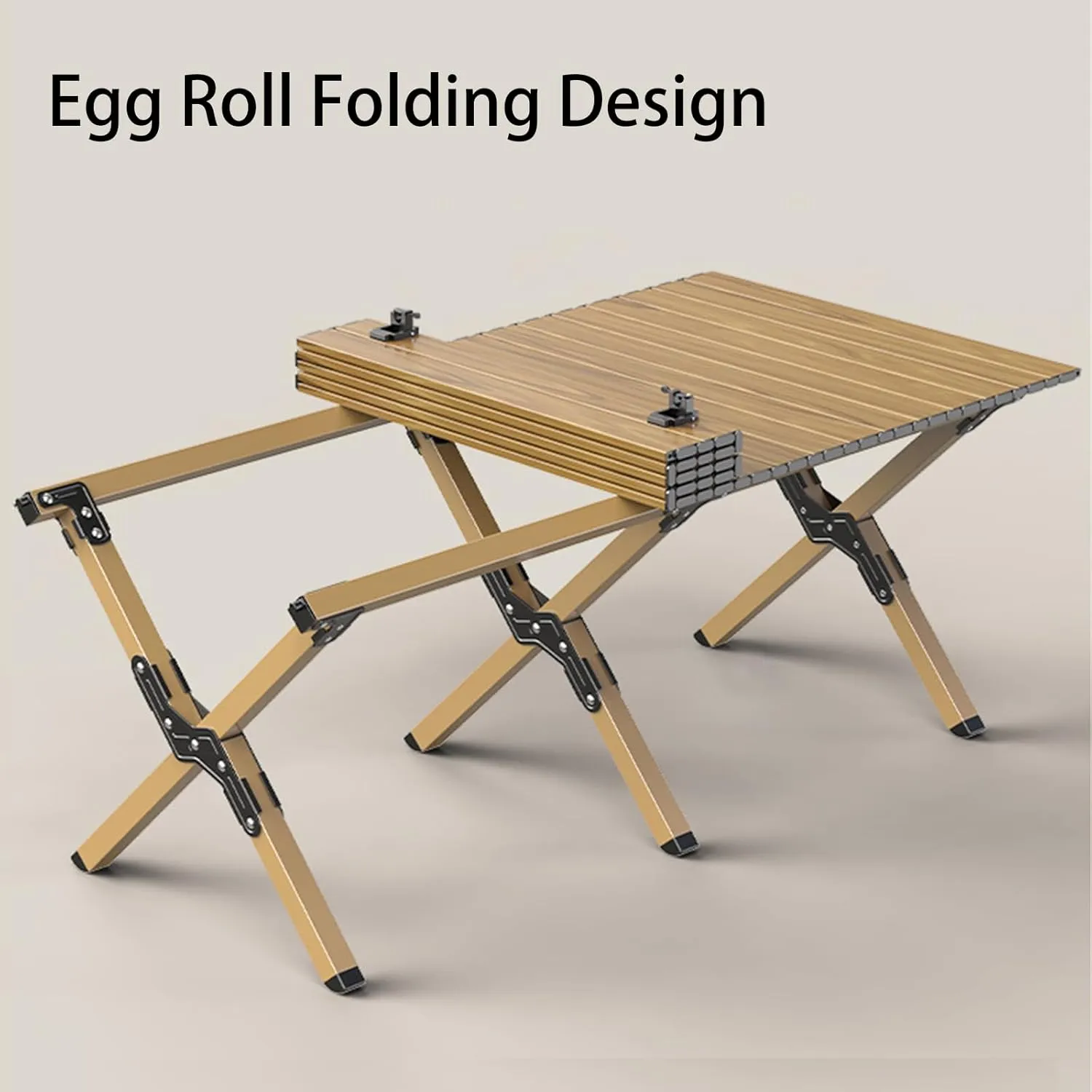 4-6 People Camping Table, Roll-Up Lightweight Picnic Table with Large Aluminum Tabletop & Carrying Bag, Portable Outdoor Folding Table for Hiking, Backpacking & Fishing(Carbon Steel Wood Gra