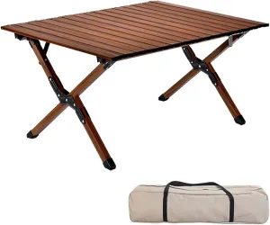 4-6 People Camping Table, Roll-Up Lightweight Picnic Table with Large Aluminum Tabletop & Carrying Bag, Portable Outdoor Folding Table for Hiking, Backpacking & Fishing(Carbon Steel Wood Gra