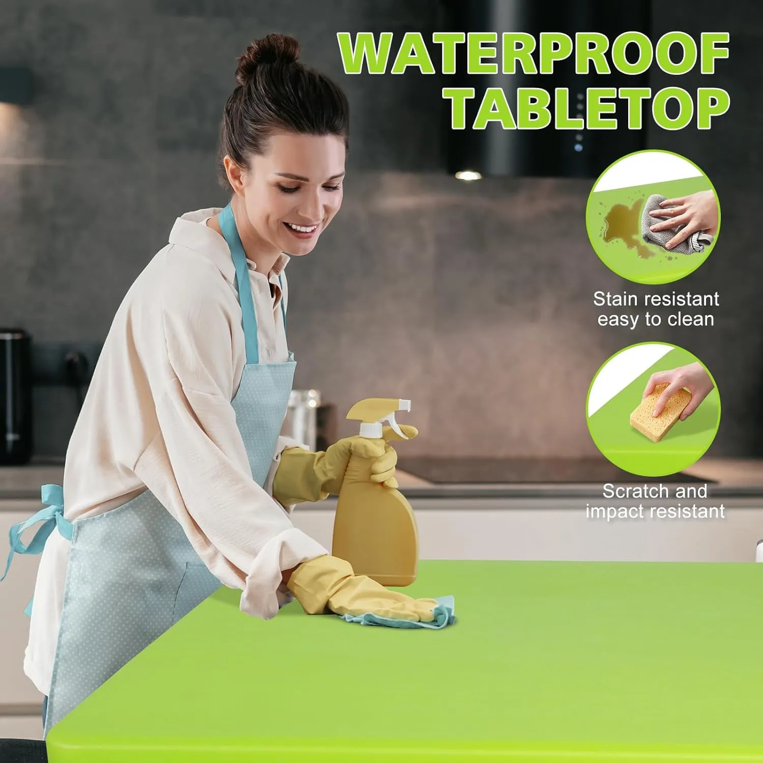 4 Foot Portable Folding Table Adjustable Height Lightweight Indoor Outdoor Picnic Beach Camping Dining Fold Out Table, Iron Utility Table Folding Desk with Carry Handle (Green, 4ft)