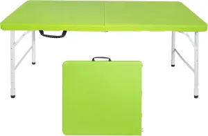 4 Foot Portable Folding Table Adjustable Height Lightweight Indoor Outdoor Picnic Beach Camping Dining Fold Out Table, Iron Utility Table Folding Desk with Carry Handle (Green, 4ft)