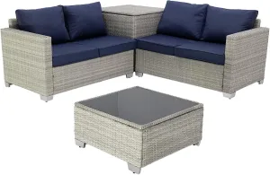 4-Piece Patio Furniture Set - Outdoor Sectional Set with Large Storage Box and Glass Table, Wicker Furniture for Garden, Backyard, Porch or Poolside