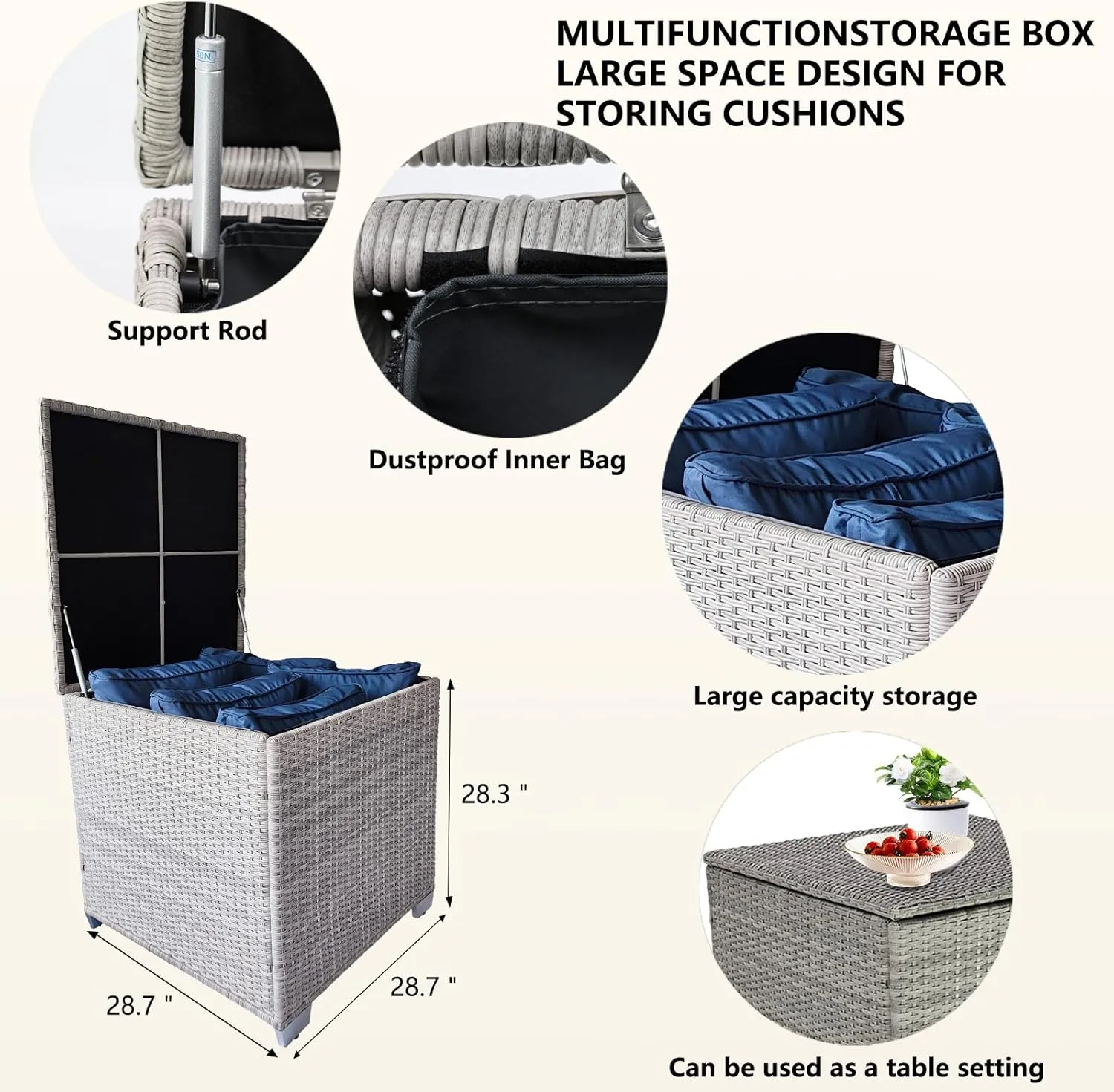 4-Piece Patio Furniture Set - Outdoor Sectional Set with Large Storage Box and Glass Table, Wicker Furniture for Garden, Backyard, Porch or Poolside