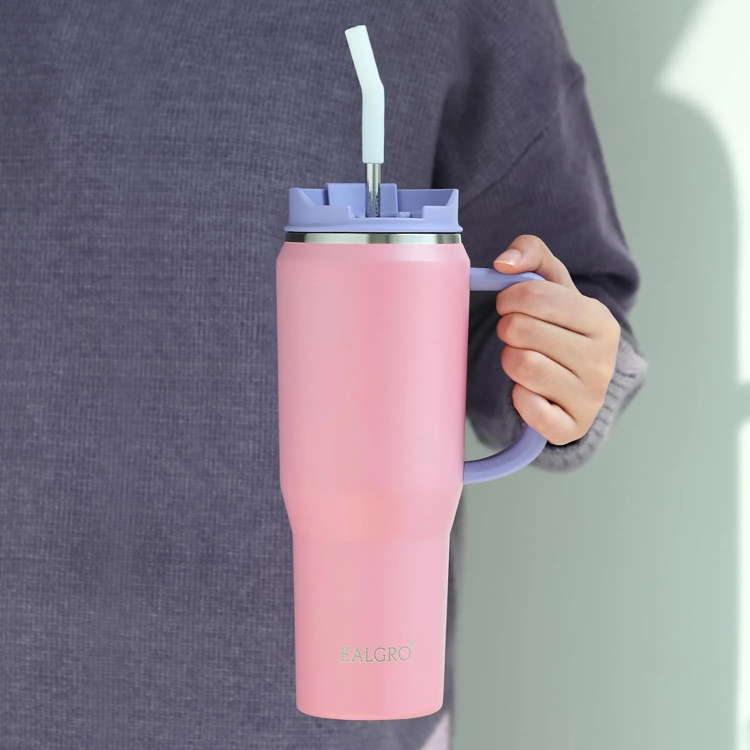 40 oz Tumbler with Handle, Insulated Tumblers with Lid and Straw, Large Metal Sports Water Bottle Jug, Thermal Stainless Steel Travel Coffee Mug Cup, Sage Green