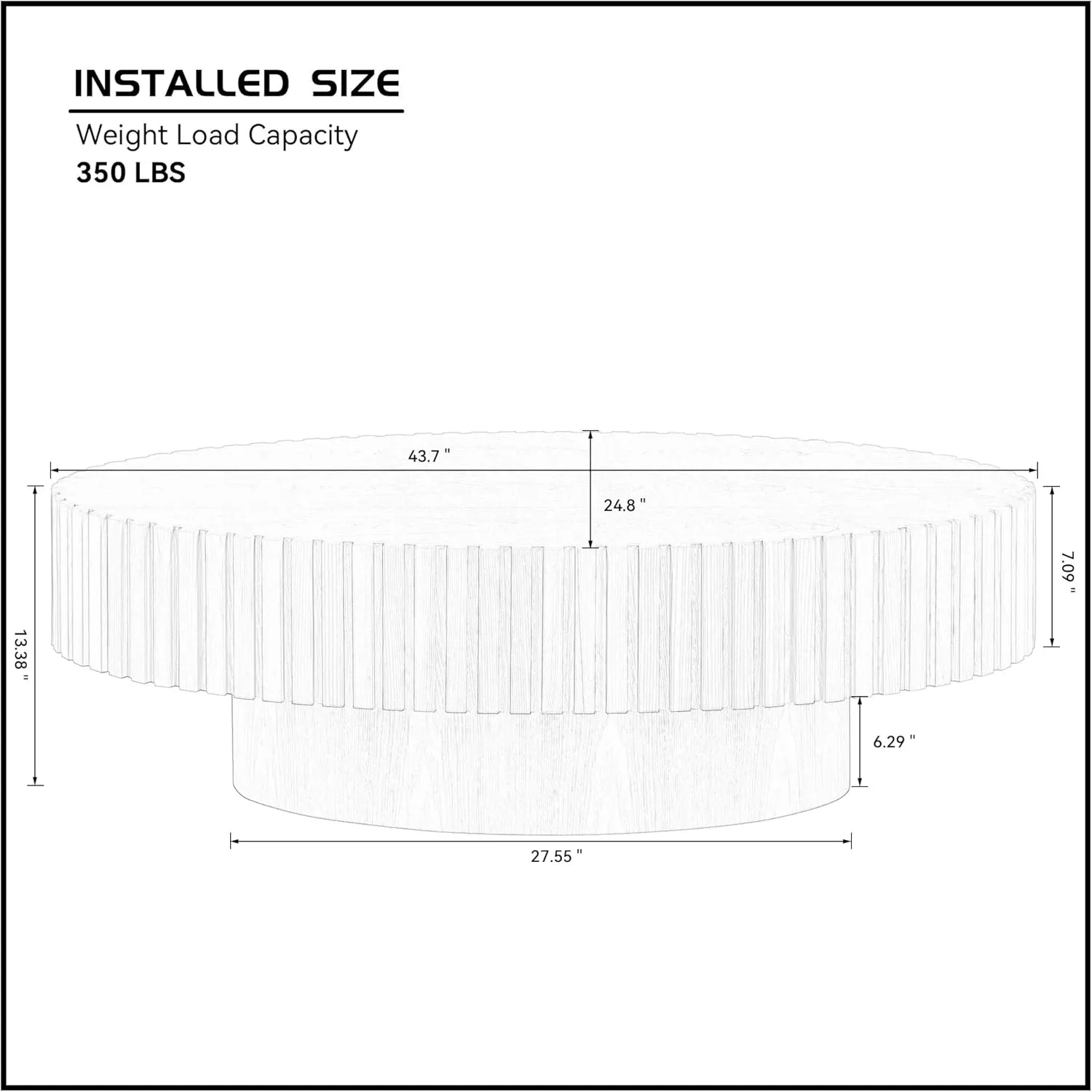 43.7" Modern Drum Coffee Table, Gear Design Oval Coffee Table, Olive Shaped Living Room Table with Sturdy Pedestal Base