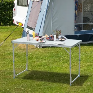 47" Lightweight Folding Camping Table ， Adjustable Height, Portable Design with Carry Handle ，Perfect for Outdoor, Picnic, Party, Wedding, Dining & Indoor/Outdoor Events (Silver)