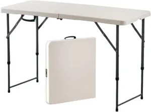 4FT Folding Table, Portable Dining Table For Picnic, Heavy Duty Trestle Table, Lightweight Card Table for Indoor Outdoor Camping Patio Backyard Party, Easy to Transport with Carry Handle ( Color : Whi