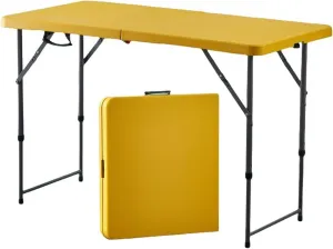 4FT Folding Table, Portable Dining Table For Picnic, Heavy Duty Trestle Table, Lightweight Card Table for Indoor Outdoor Camping Patio Backyard Party, Easy to Transport with Carry Handle ( Color : Yel